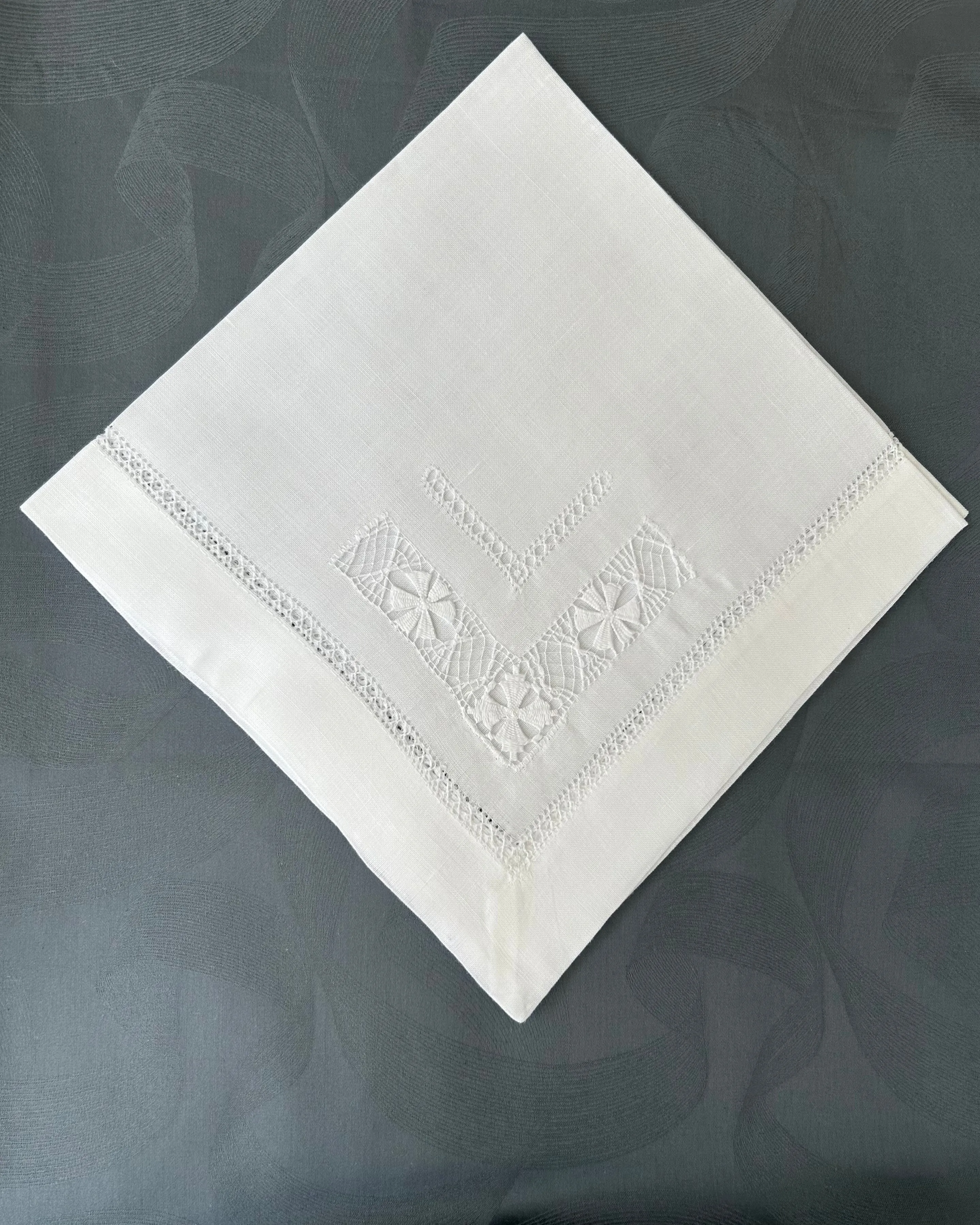 100% Linen Drawn Thread Napkins - White