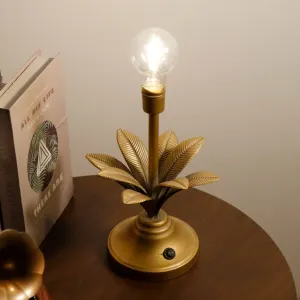 13.5"H Antique Gold Floral Battery Powered Lamp