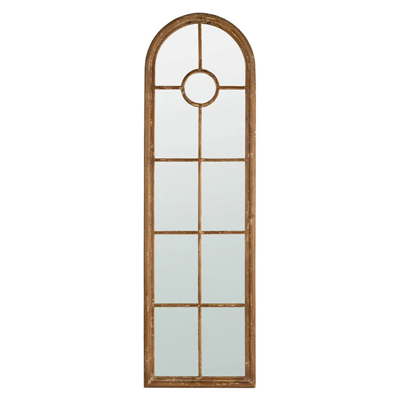 24x79" Half-Round Elongated Mirror with Decorative Window Look Classic Architecture Style Solid Fir Wood Interior Decor