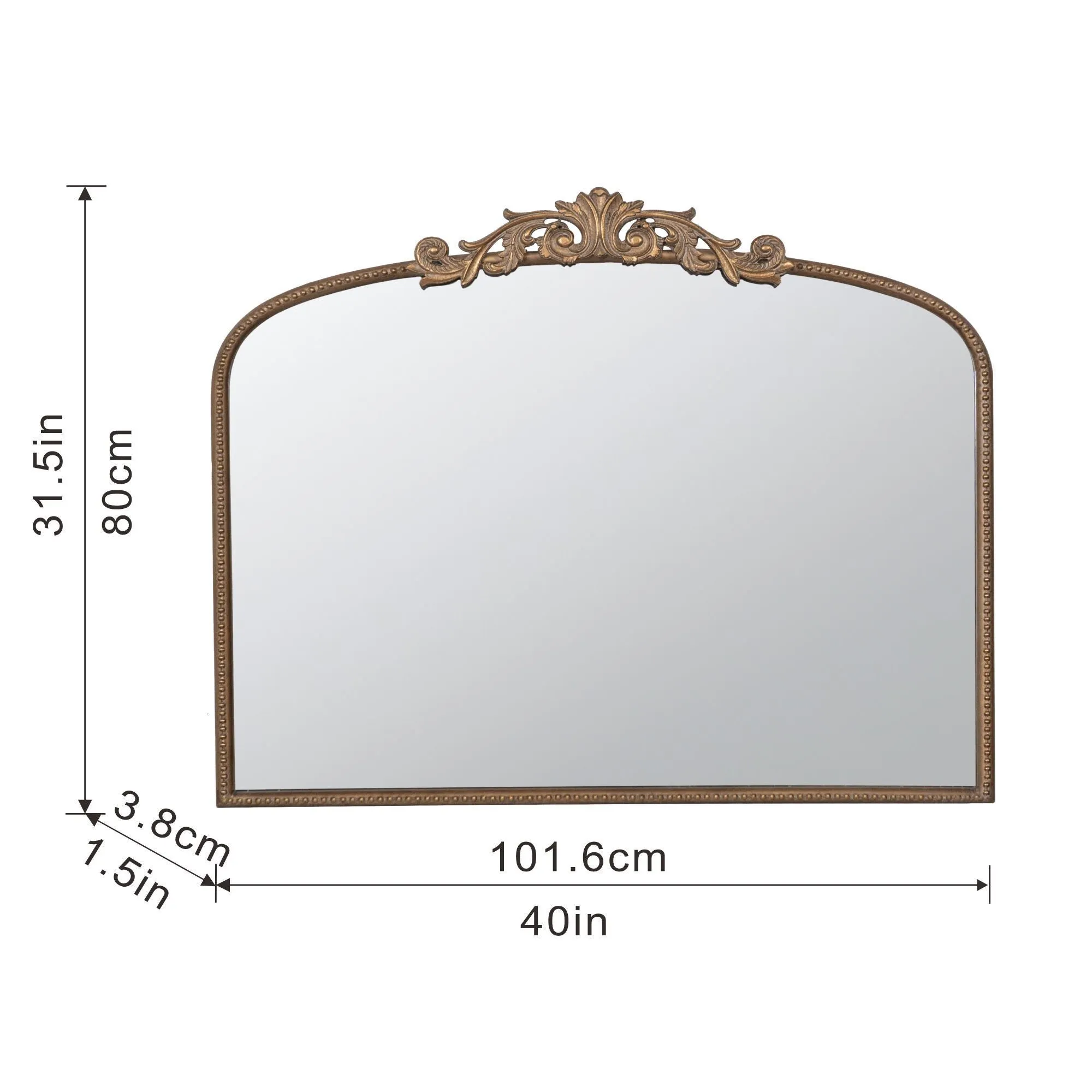 40" x 31" Classic Design Gold Arch Mirror and Baroque Inspired Frame for Living Room Bathrrom Enterway Console