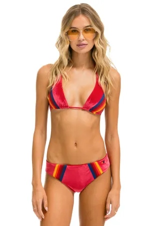 5 STRIPE VELVET TRIANGLE BIKINI TOP - RED