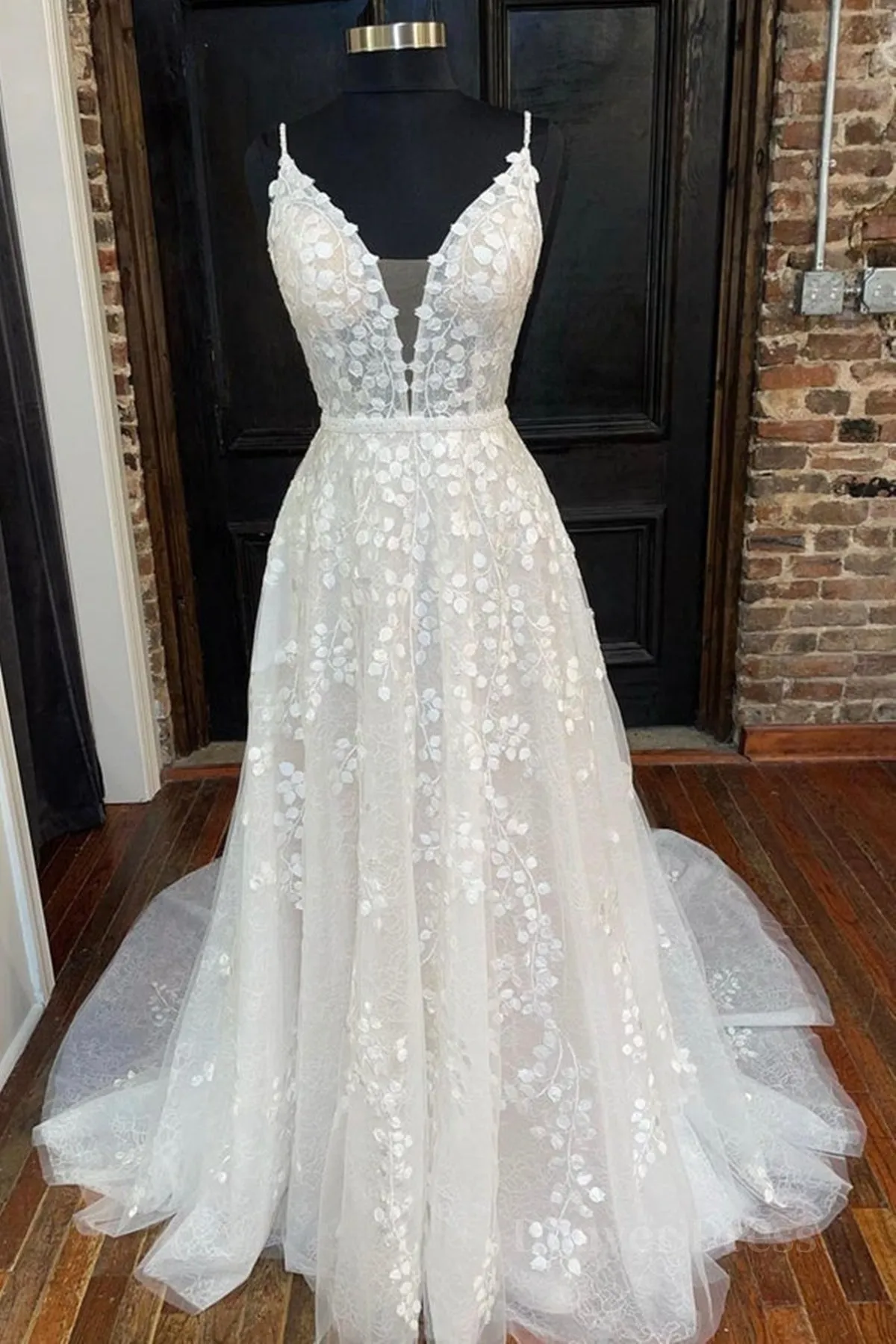 A Line V Neck Open Back White Lace Long Prom Dress V Neck White Lace Formal Dress White Lace Evening Dress