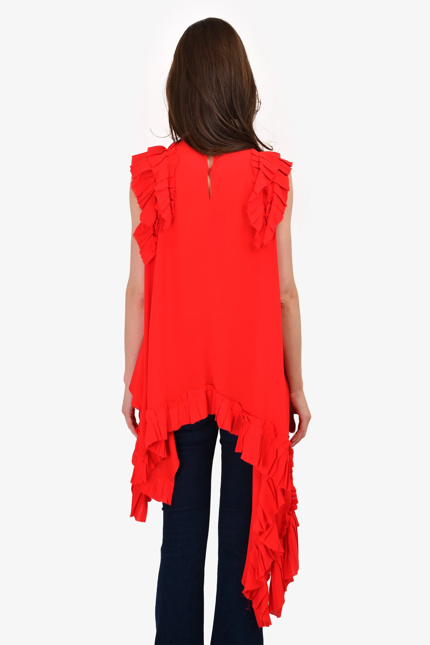 Alexander McQueen 2017 Red Silk Ruffle Detailed Top Size 40