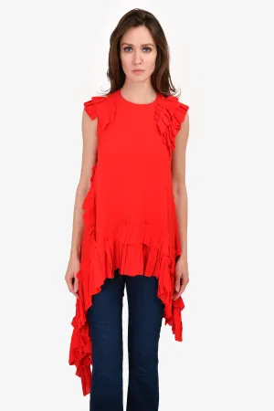 Alexander McQueen 2017 Red Silk Ruffle Detailed Top Size 40