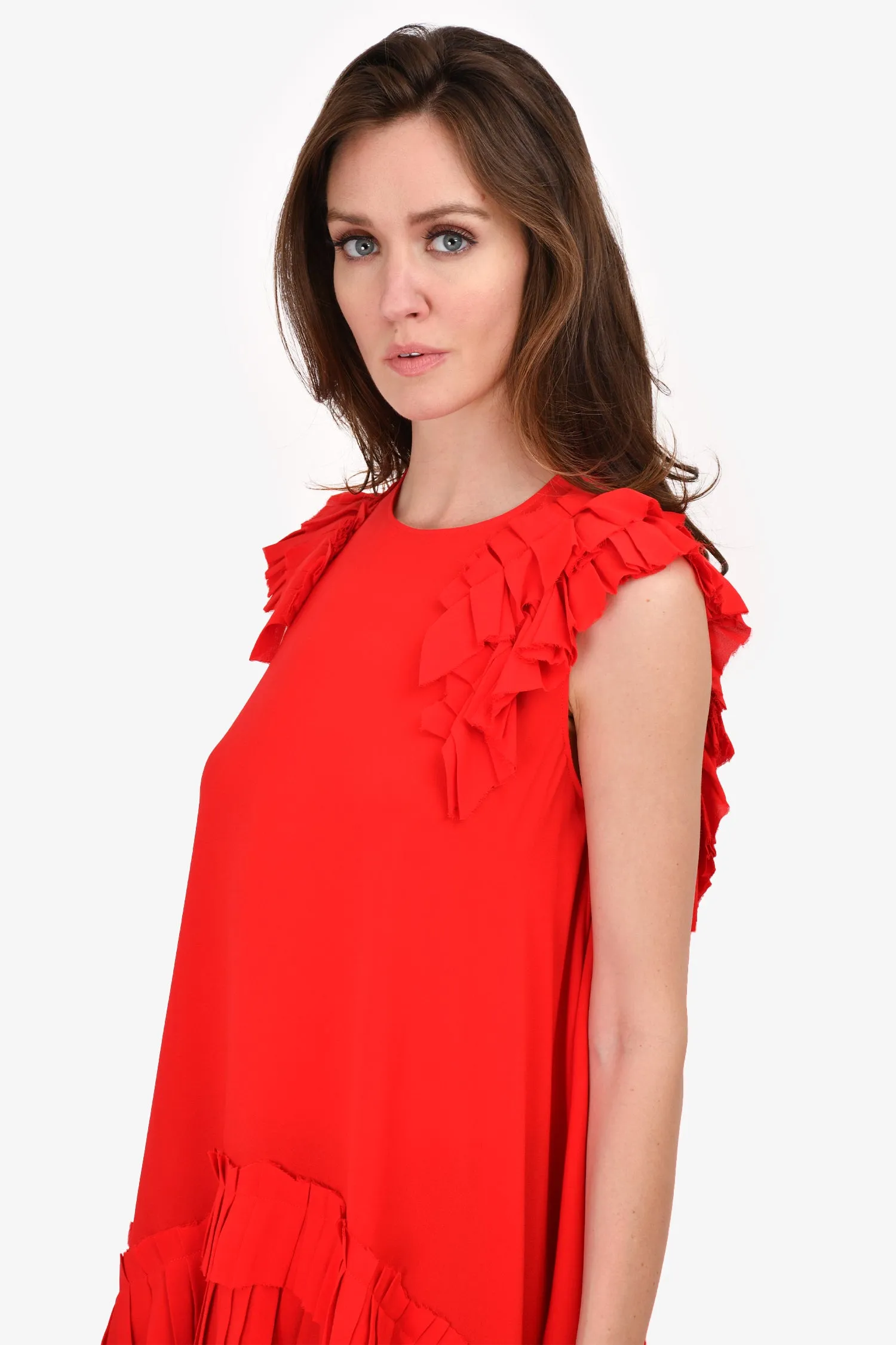 Alexander McQueen 2017 Red Silk Ruffle Detailed Top Size 40