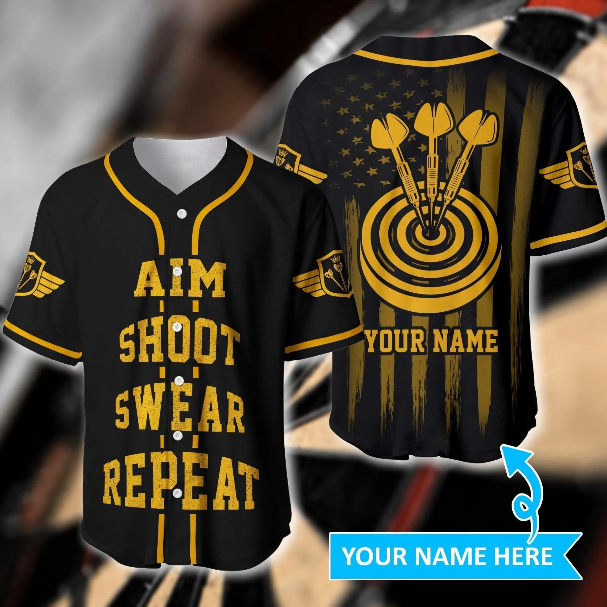 America Darts Black Flag Personalized Baseball Jersey, Gift for Dart Lover