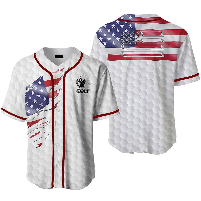 American Flag Golf Baseball Jersey, Idea Gift for Men & Women