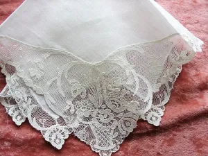 Antique 1900s Heirloom Lace Edged Handkerchief, Vintage Hanky, Bridal Hankie, Special Wedding,Lace Hankies, Collectible Wedding Hankies