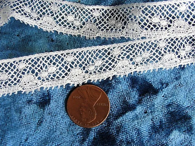 Antique BEAUTIFUL French Lace, Cotton Trim, Dainty Narrow Lace, 52 inches, For Dolls,Christening Gowns, Baby Bonnets, Bridal Heirloom Sewing