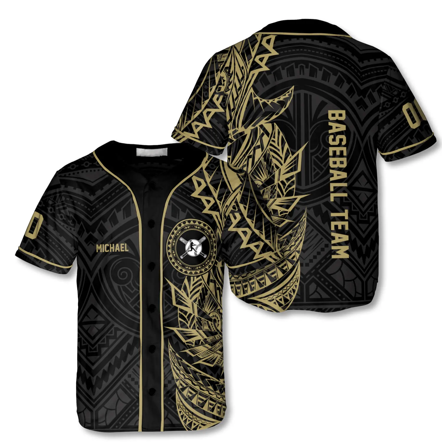 Athlete Gold Tribal Custom Baseball Jersey, Idea Gift for Baseball Player