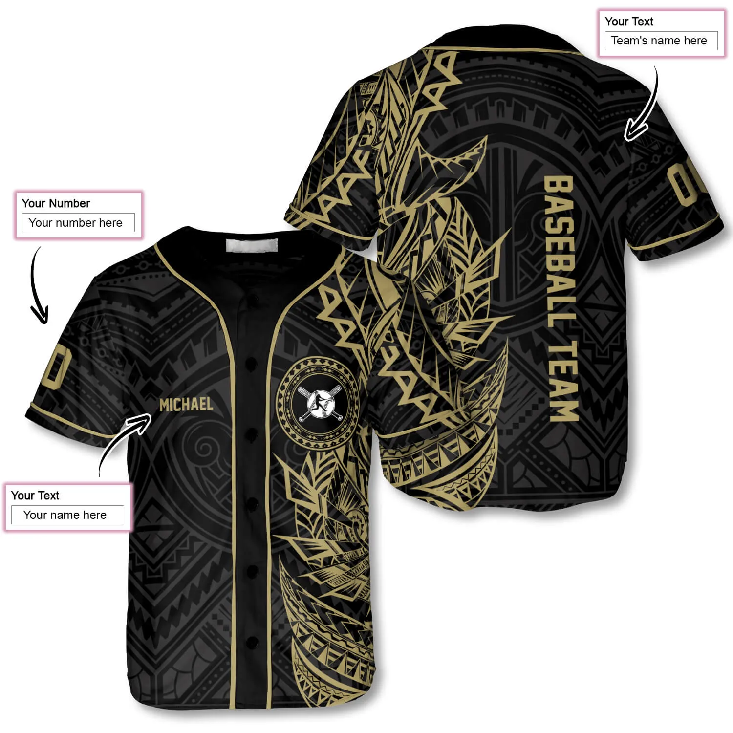 Athlete Gold Tribal Custom Baseball Jersey, Idea Gift for Baseball Player