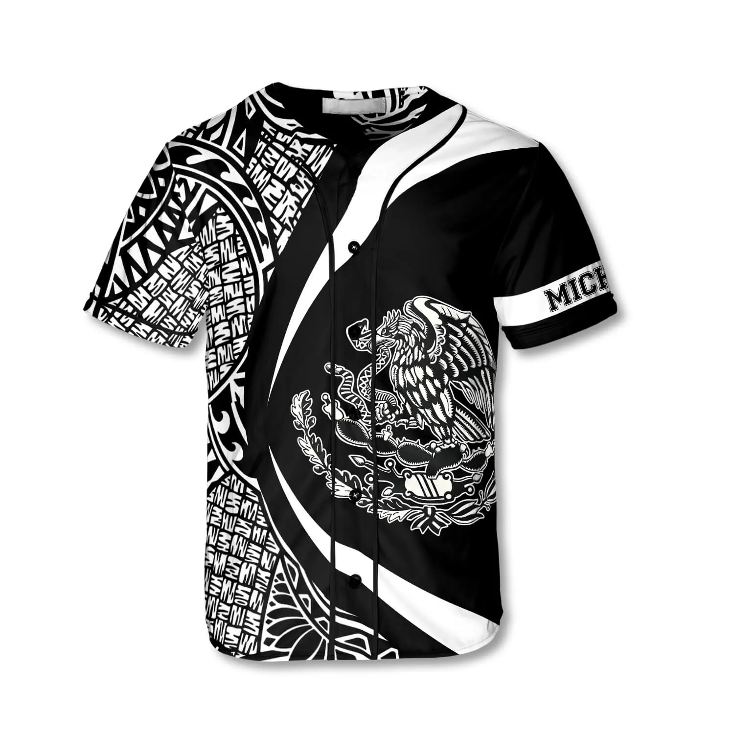 Athlete Mexico Tribal BW Custom Baseball Jersey, Mexico Baseball Jersey, Gift for Mexican