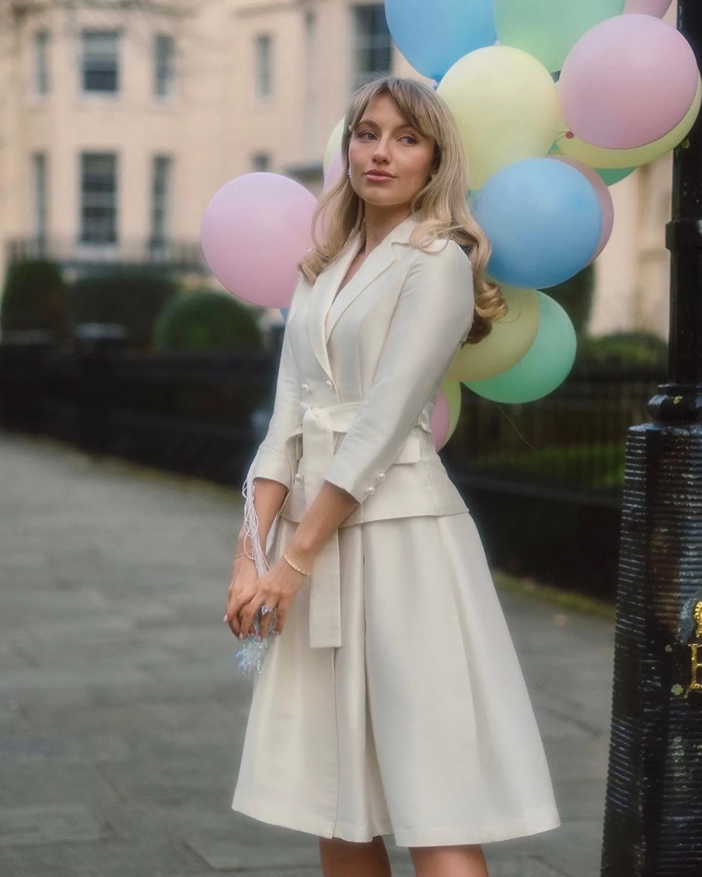 'Audrey' Silk and Wool Dress Coat in Bianco