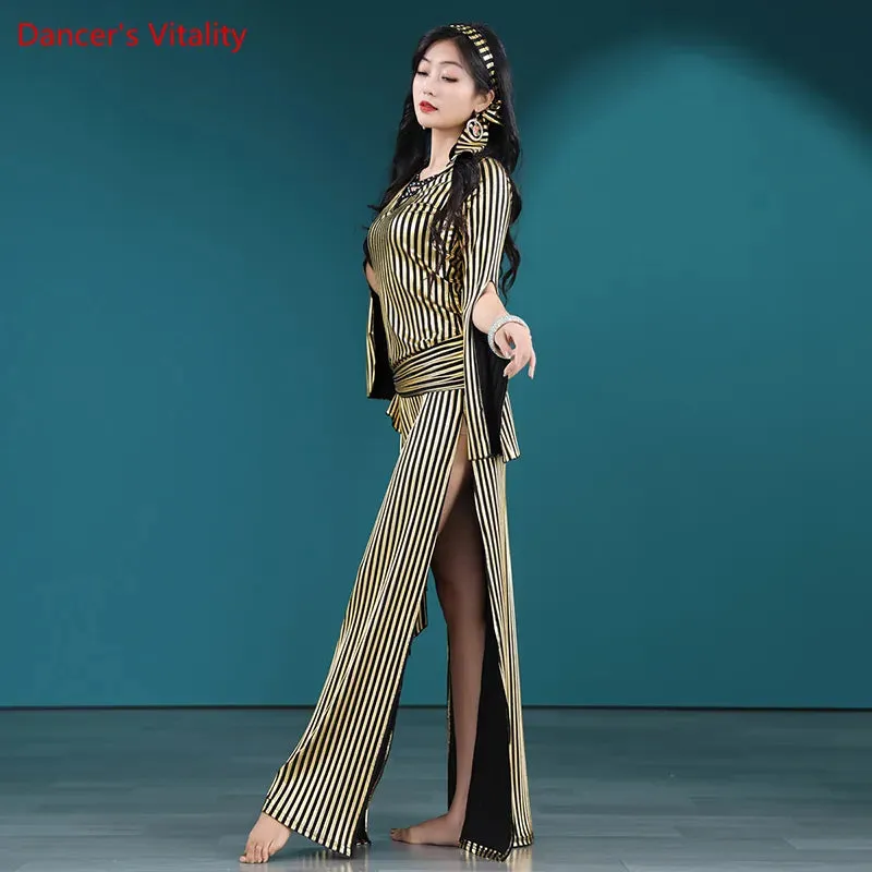 Belly Dance Clothes for Women Long Sleeves Stripes Belly Dancing Performance Robes Girl's Baladi Shaabi Oriental Dance Clothing