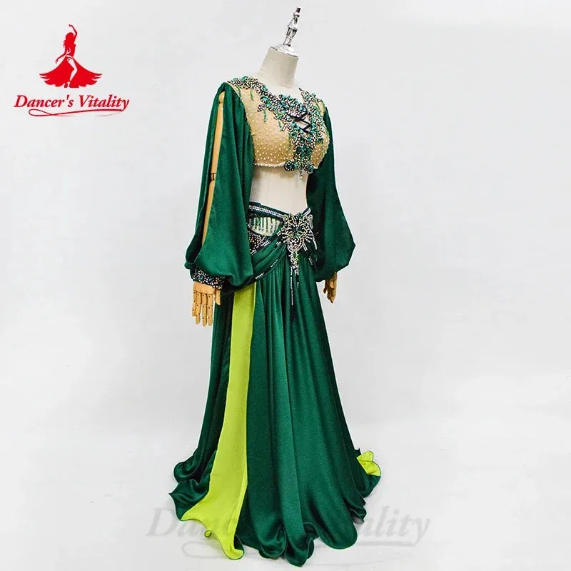 Belly Dance Performance Costumes for Women Customsie Long Sleeves Bra Top satin Skirt 2pcs Adult Child Oriental Dancing Outfit