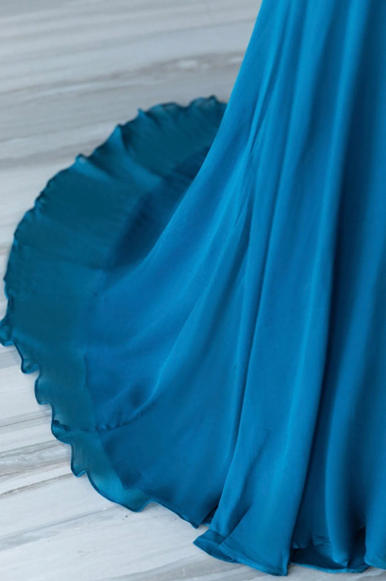 Blue Chiffon Long A-Line Prom Dress A-Line Evening Dress Party Dress