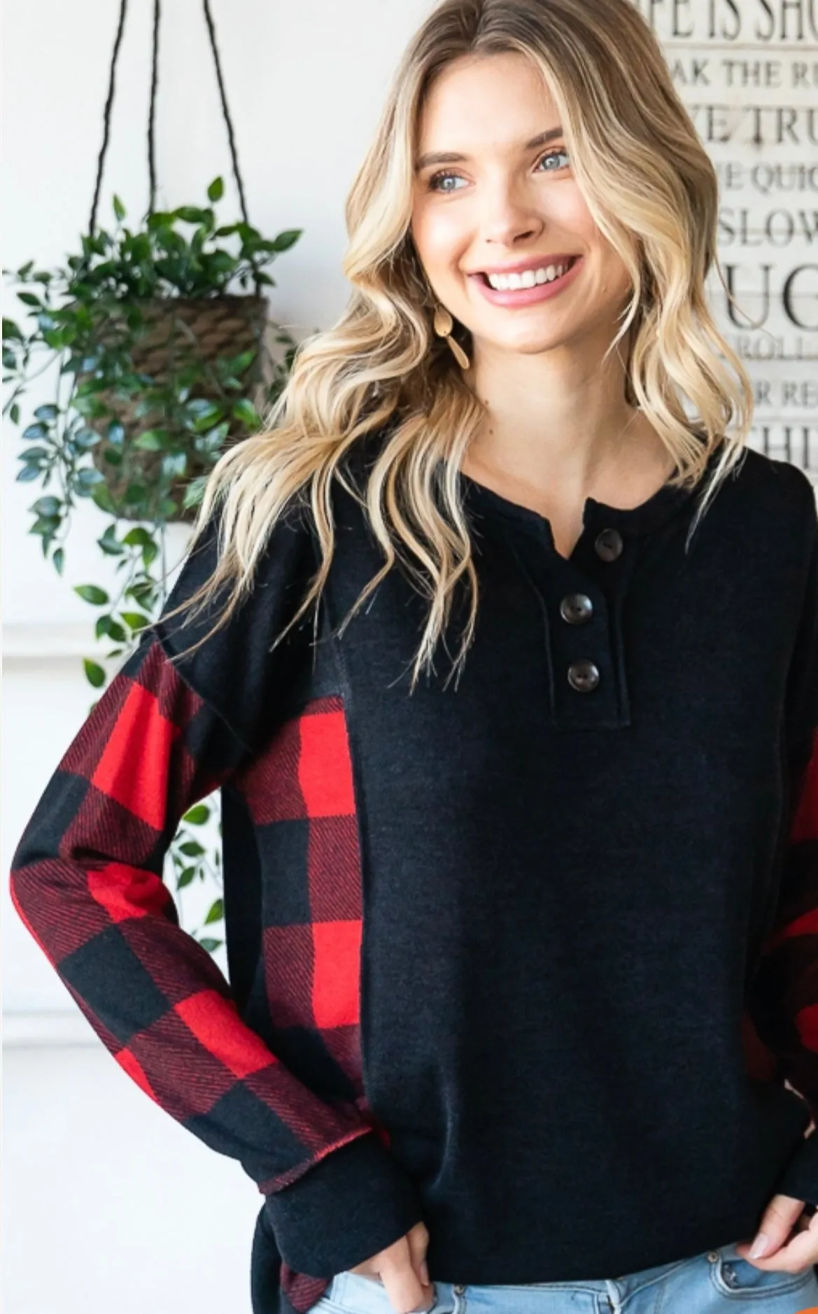 Buffalo plaid contrast top