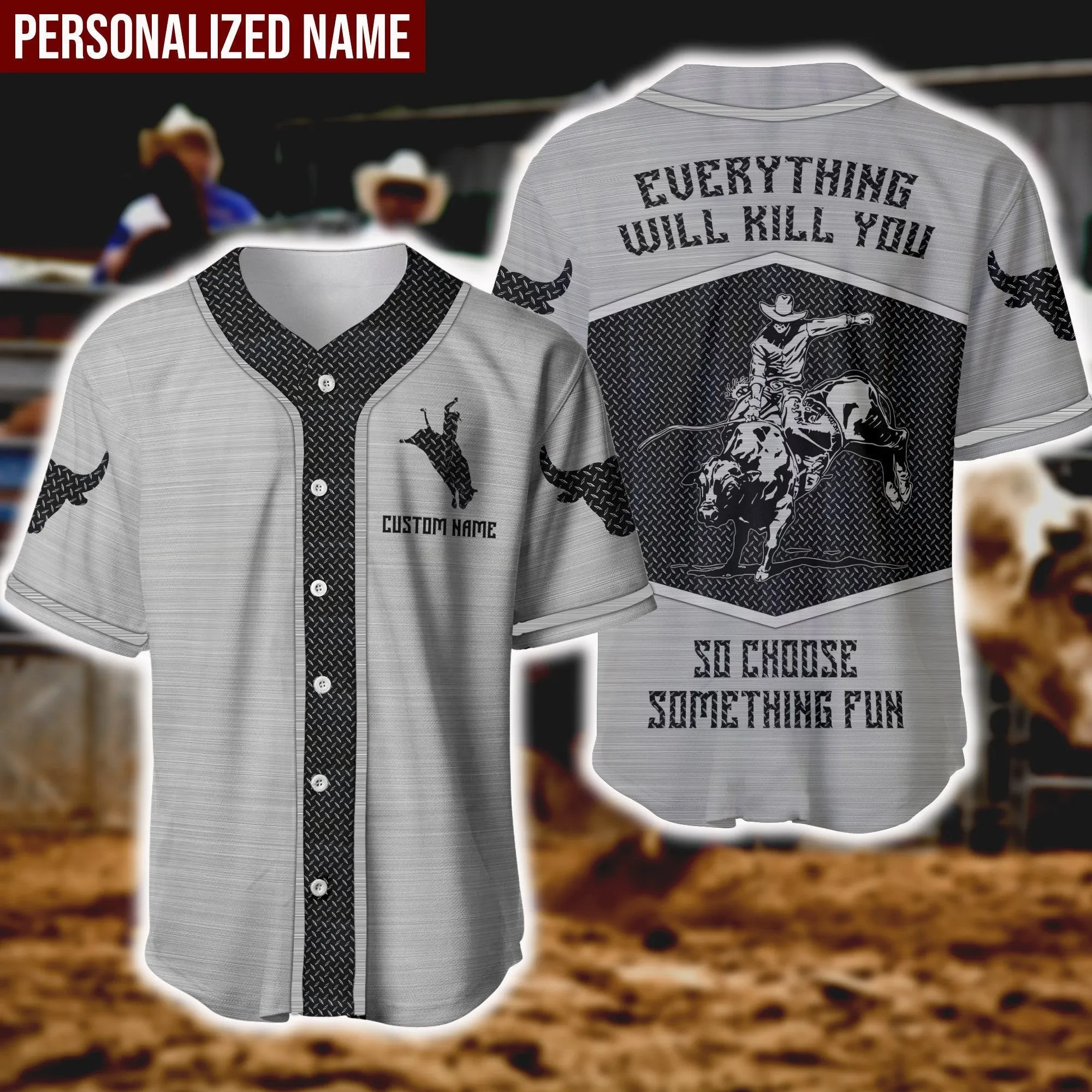 Bull Riding Cactus Personalized Baseball Jersey, Gift for Man Love Bull Riding Shirt