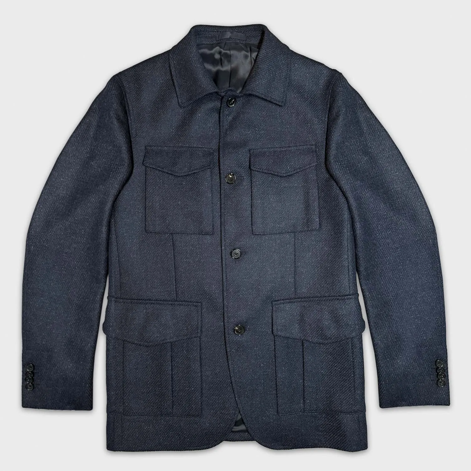 Caruso Denim Blue Tweed Wool Field Jacket