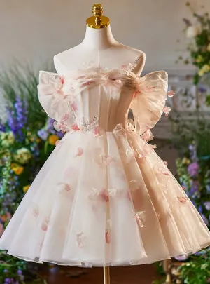 Champagne Tulle Off the Shoulder 3D Flower Homecoming Dress