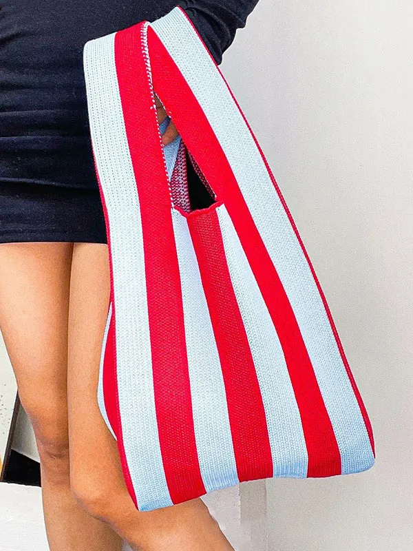 Contrast Color Striped Bags Woven Handbag