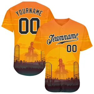 Coolspod Custom 3D Yellow Pattern Halloween Horror Night Baseball Jersey, Gift for Halloween