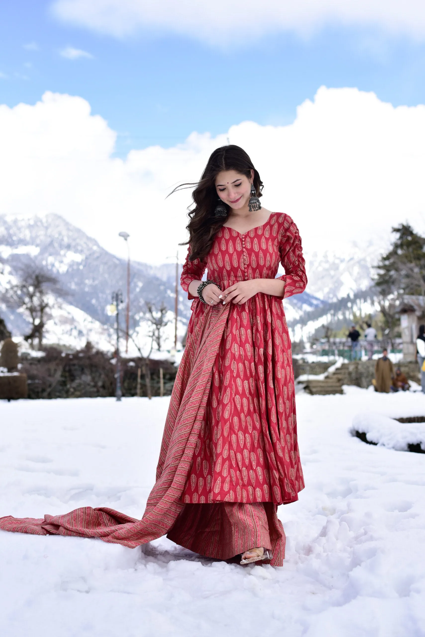 Crimson Pure Maslin Embroidered Suit Set