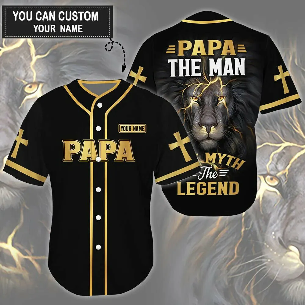 Cross, Lion Baseball Jersey - Papa The Man The Legend Custom Baseball Jersey For Men Women