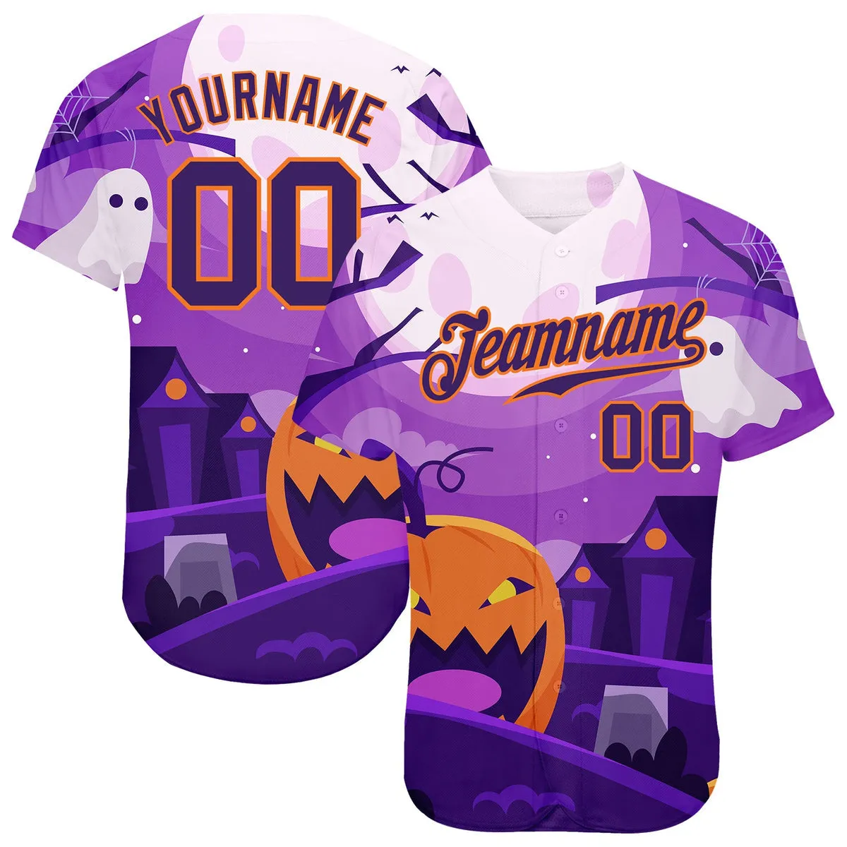 Custom 3D Pattern Halloween Pumpkins Horror Night Baseball Jersey