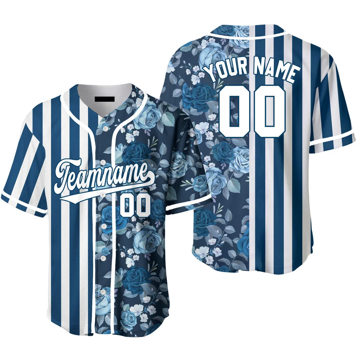 Custom Tropical Blue Navy Yellow - Blue Split Fashion Baseball Jerseys For Men & Women