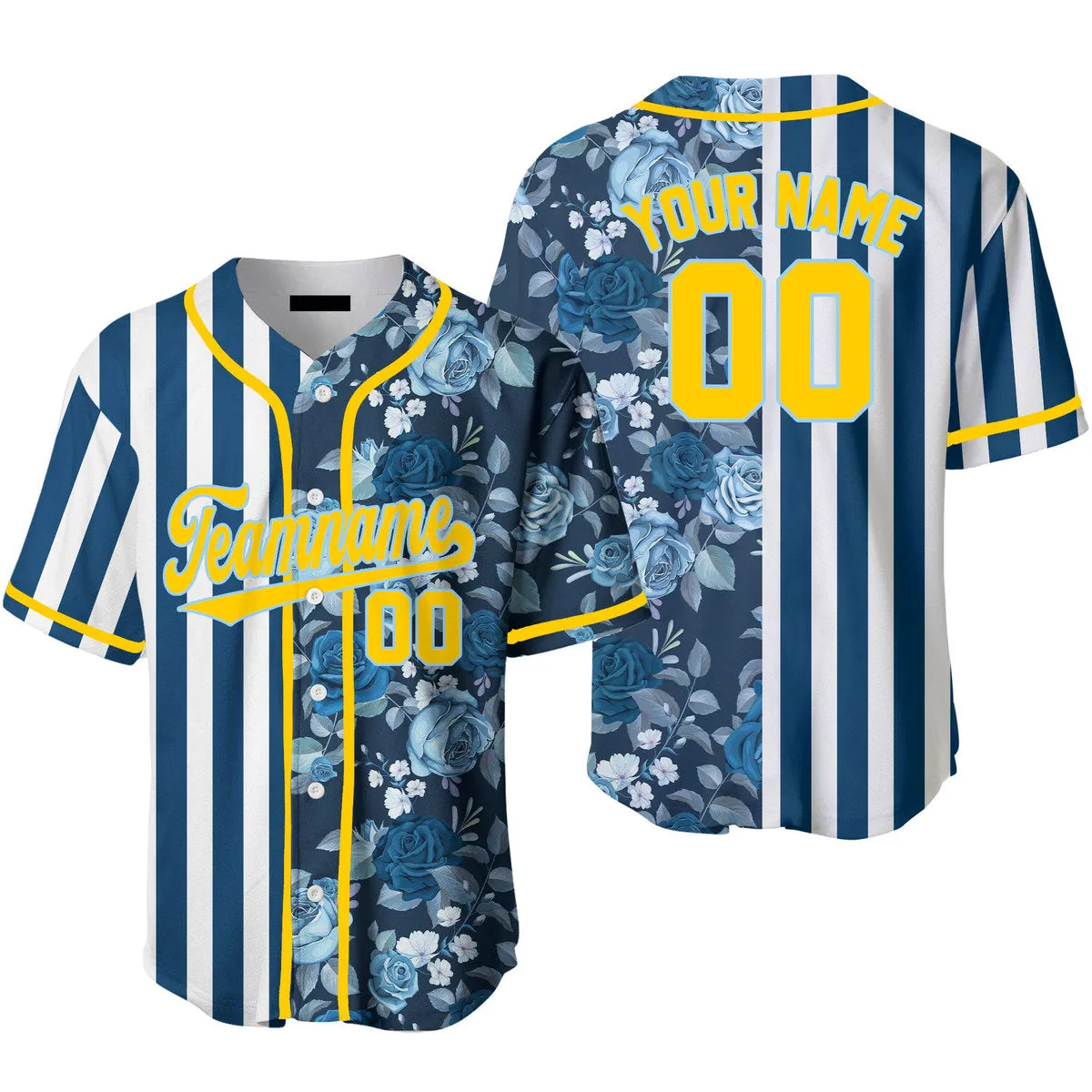 Custom Tropical Blue Navy Yellow - Blue Split Fashion Baseball Jerseys For Men & Women