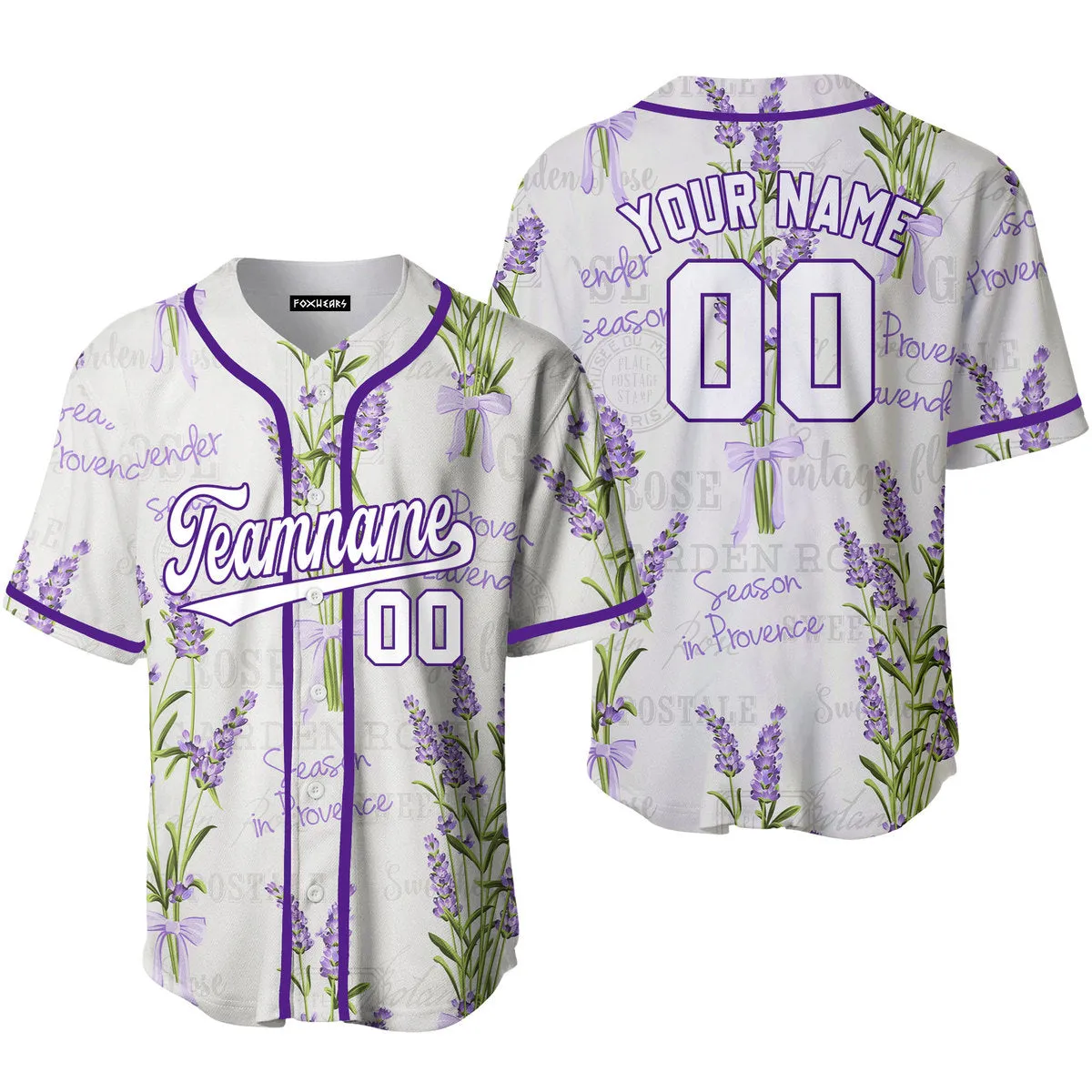 Custom Vintage Lavender Pattern White Custom Baseball Jerseys For Men & Women