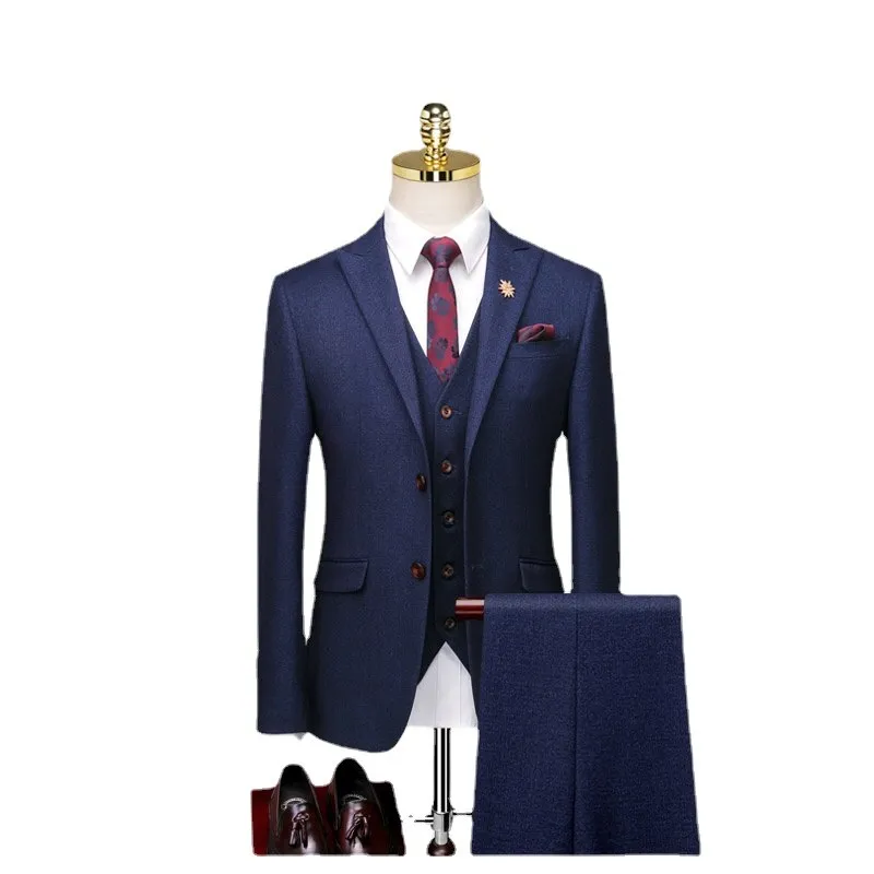 Customized Groom Suit Slim Fitting Korean Men's Wedding Dress British Casual Formal Suit Three Piece Suit