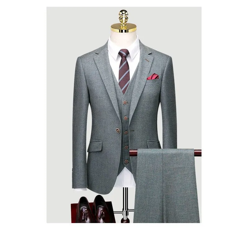 Customized Groom Suit Slim Fitting Korean Men's Wedding Dress British Casual Formal Suit Three Piece Suit