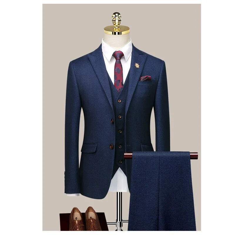 Customized Groom Suit Slim Fitting Korean Men's Wedding Dress British Casual Formal Suit Three Piece Suit