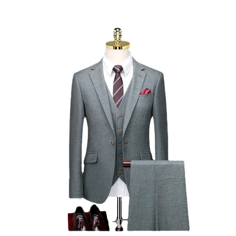 Customized Groom Suit Slim Fitting Korean Men's Wedding Dress British Casual Formal Suit Three Piece Suit