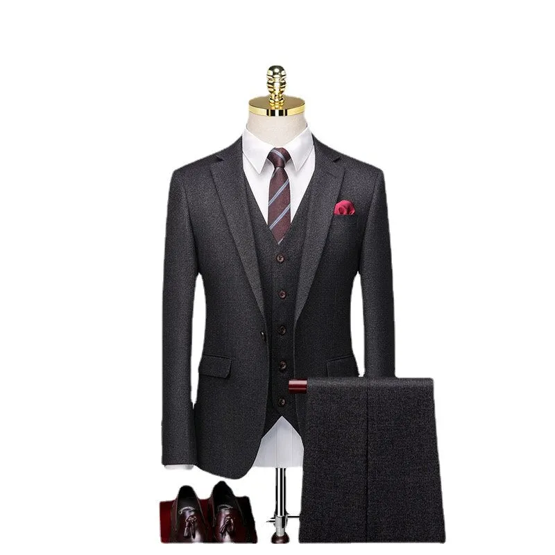 Customized Groom Suit Slim Fitting Korean Men's Wedding Dress British Casual Formal Suit Three Piece Suit