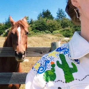 Desert Moon Snake Hand-Embroidered Vintage Denim Jacket