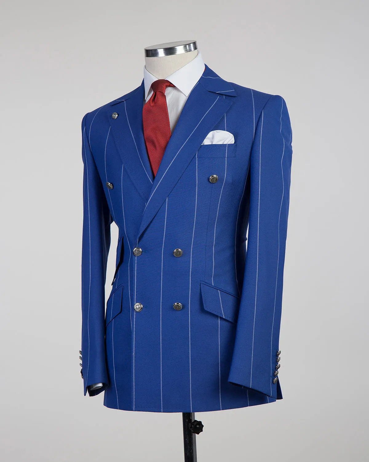 Double Breasted Navy Blue Striped Suit