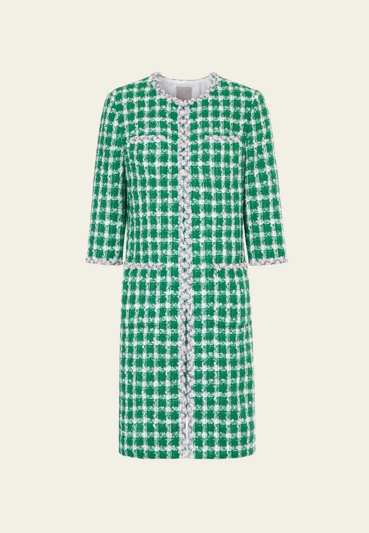 Emerald Green Check Tweed Coat