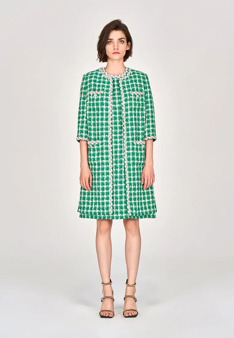 Emerald Green Check Tweed Coat