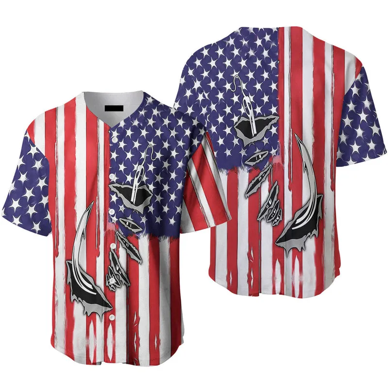 Fish Hook American Flag Baseball Jersey , Idea Gift for Men & Women