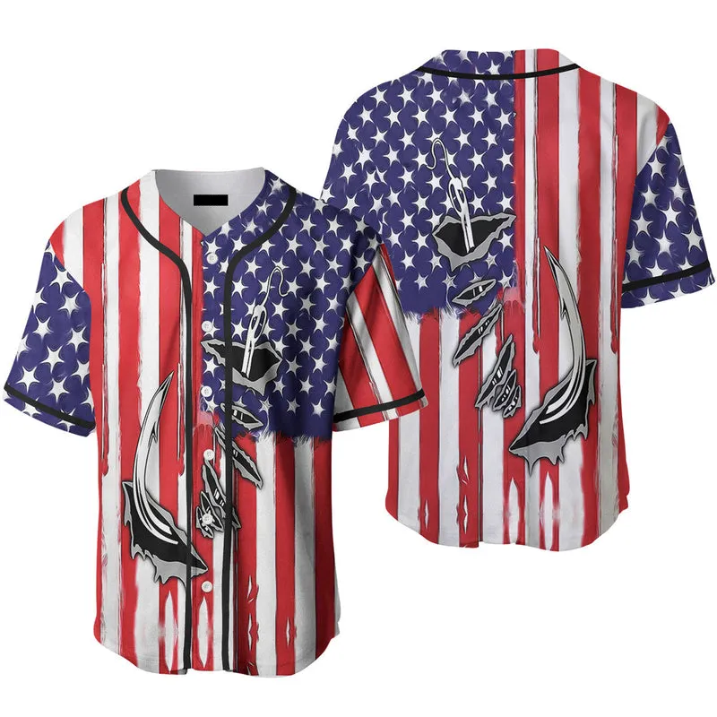 Fish Hook American Flag Baseball Jersey , Idea Gift for Men & Women