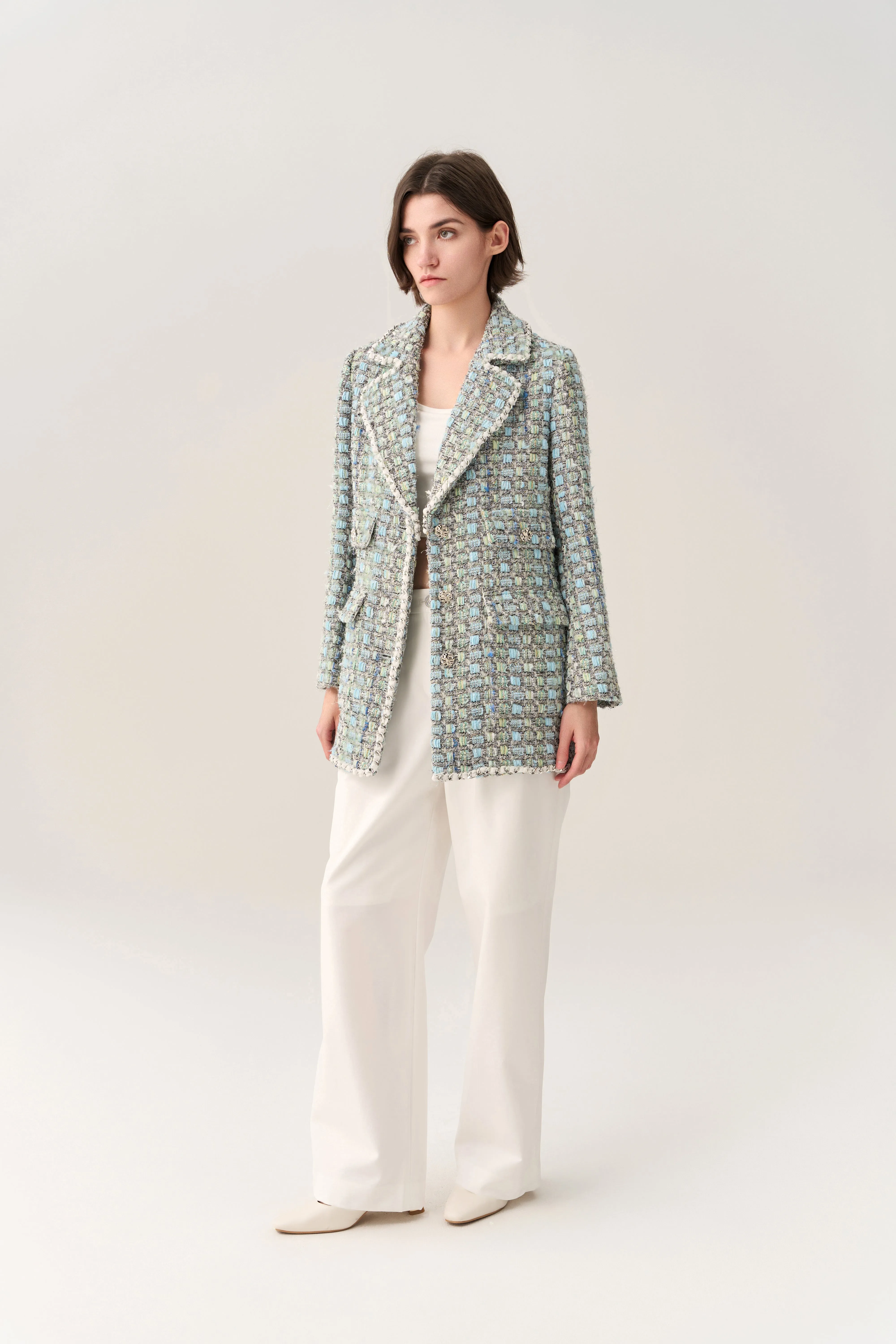 Flap Pocket Notch-lapels Tweed Coat