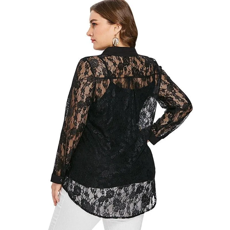 Floral Mesh Lace Blouse Shirt