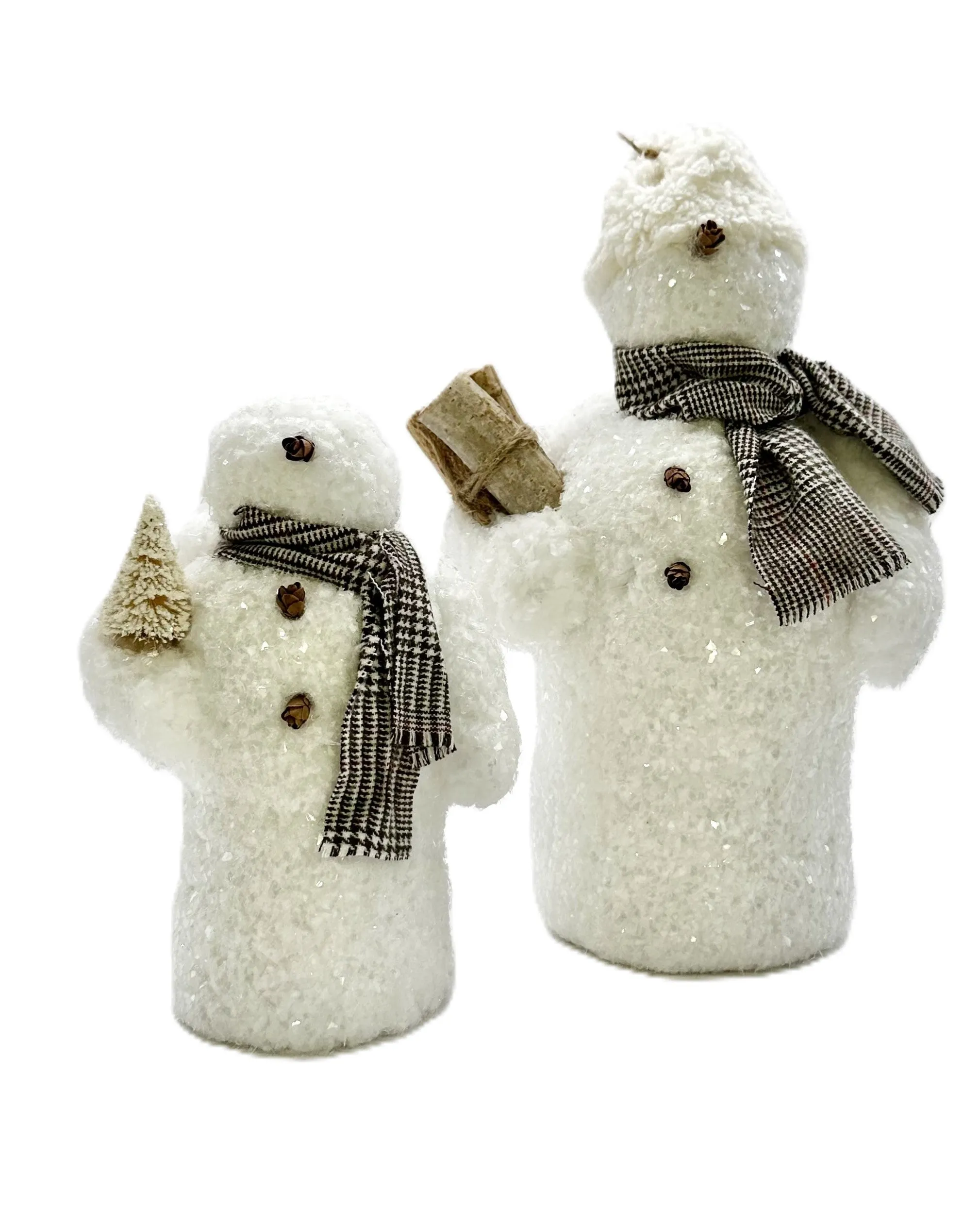 Frosty Snowman with Tweed Scarf , Small - White Sherpa Fur