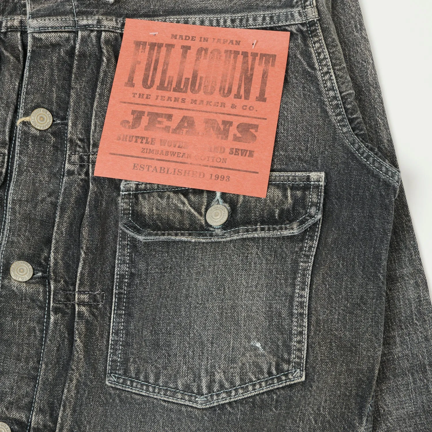 Full Count 2107BKHW 13.5oz Type I Denim Jacket - Black 'Dartford' Wash