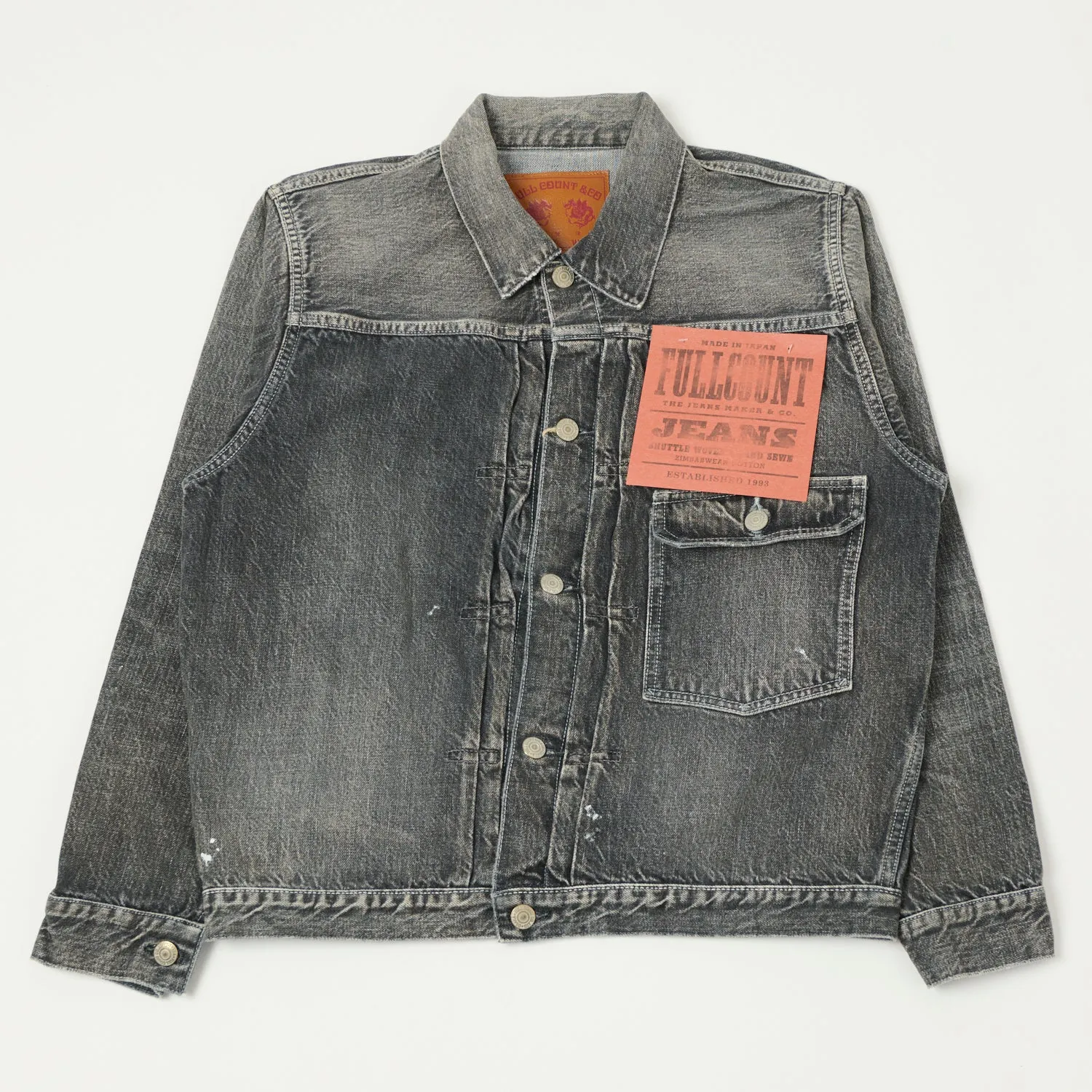 Full Count 2107BKHW 13.5oz Type I Denim Jacket - Black 'Dartford' Wash