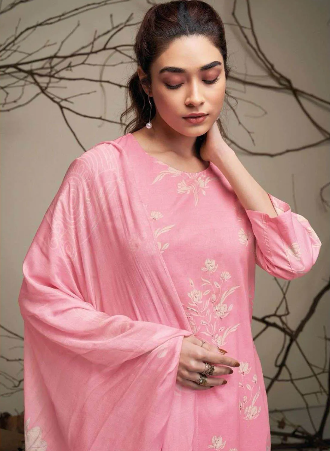 Ganga Pure Cotton Pink Printed Ladies Unstitched Suit Dress Material