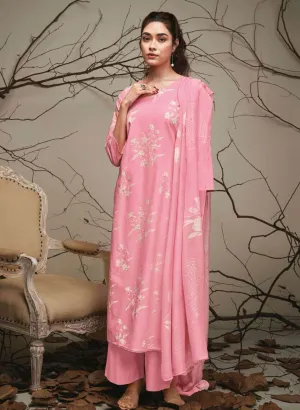 Ganga Pure Cotton Pink Printed Ladies Unstitched Suit Dress Material